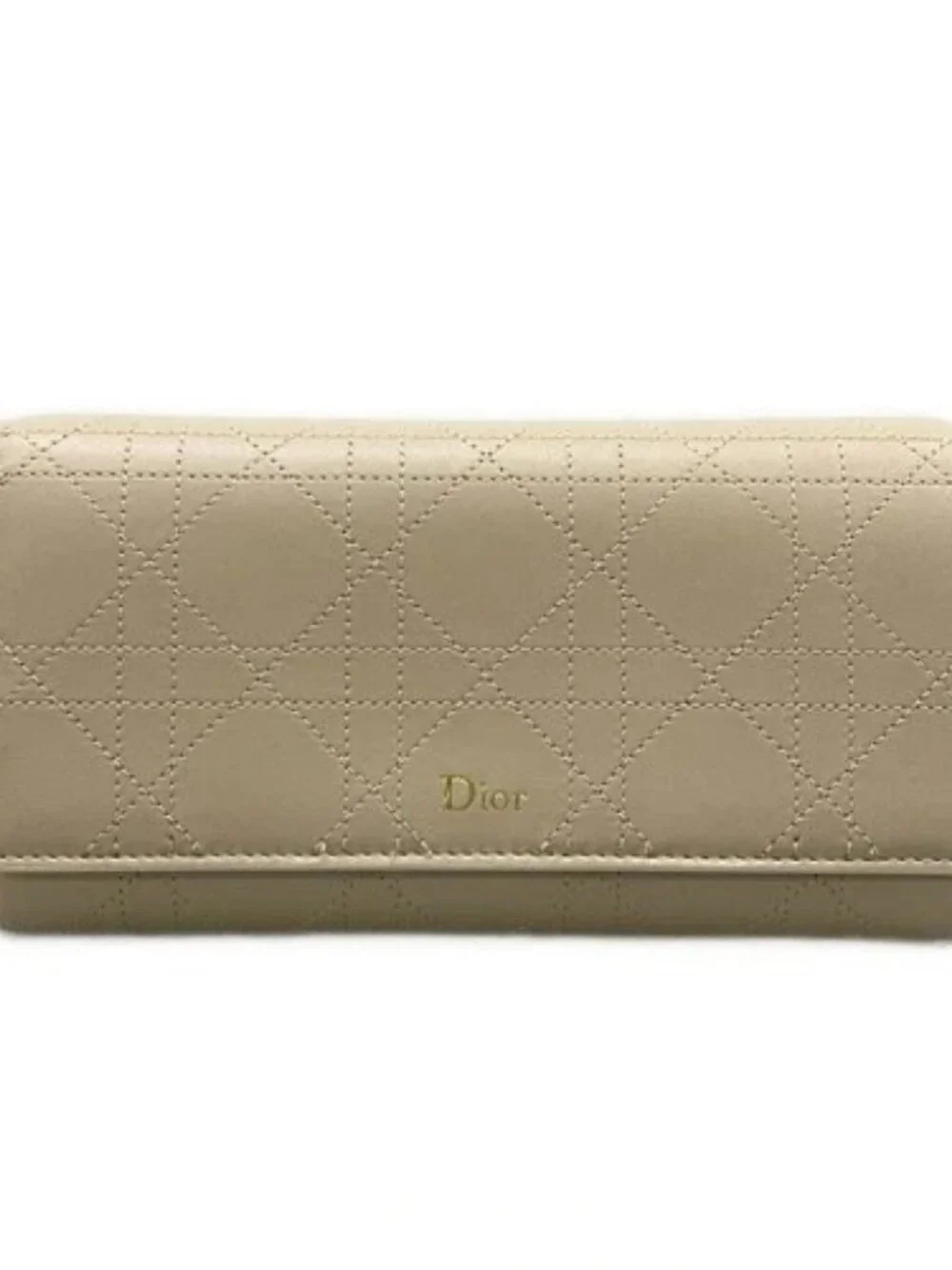 DIOR/ChristianDior Cannage Stitch S4608OSQM73UU Beige Leather Long Wallet